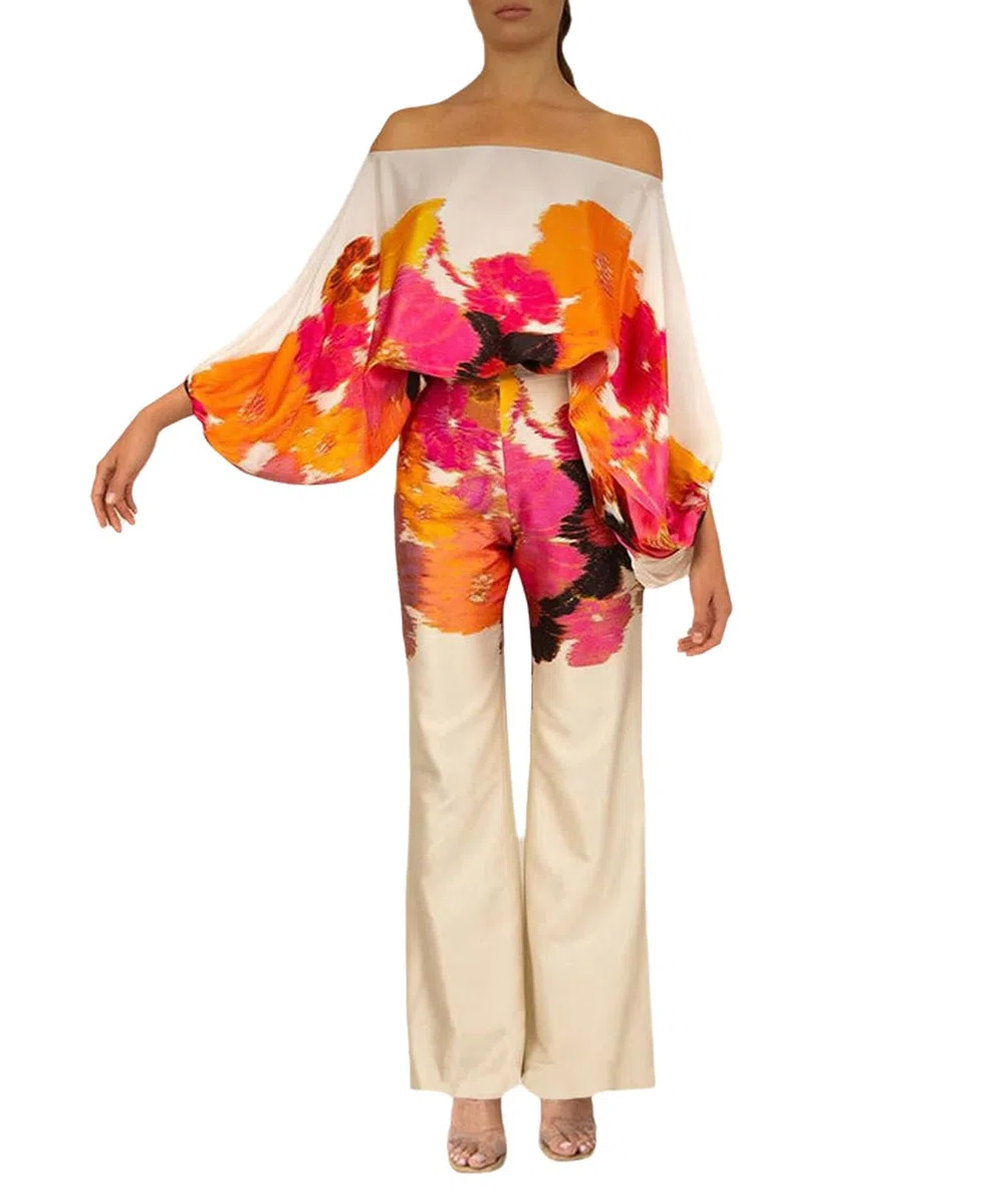 Tailleur pantalone da donna matrimonio festivo elegante 2 pezzi top con spalle scoperte + vita alta pantaloni casual set a due pezzi
