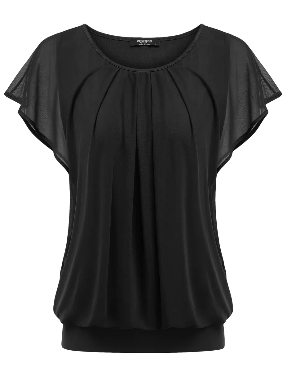 Zeagoo Camicia Donna Elegante PipistrelloTop Tunica Casual Maniche Corte Chiffon Blusa Estiva Floreale Unita T-Shirt