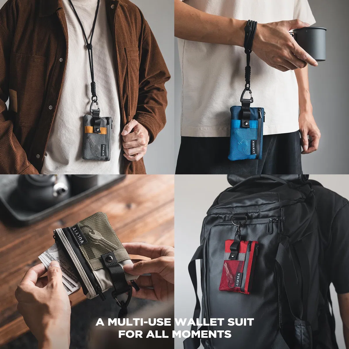 VULKIT Portafogli piccolo Minimalistico con Finestra Identificativa, Porta carte di credito con Blocco RFID Portafoglio impermeabile con cerniera (Rosso)