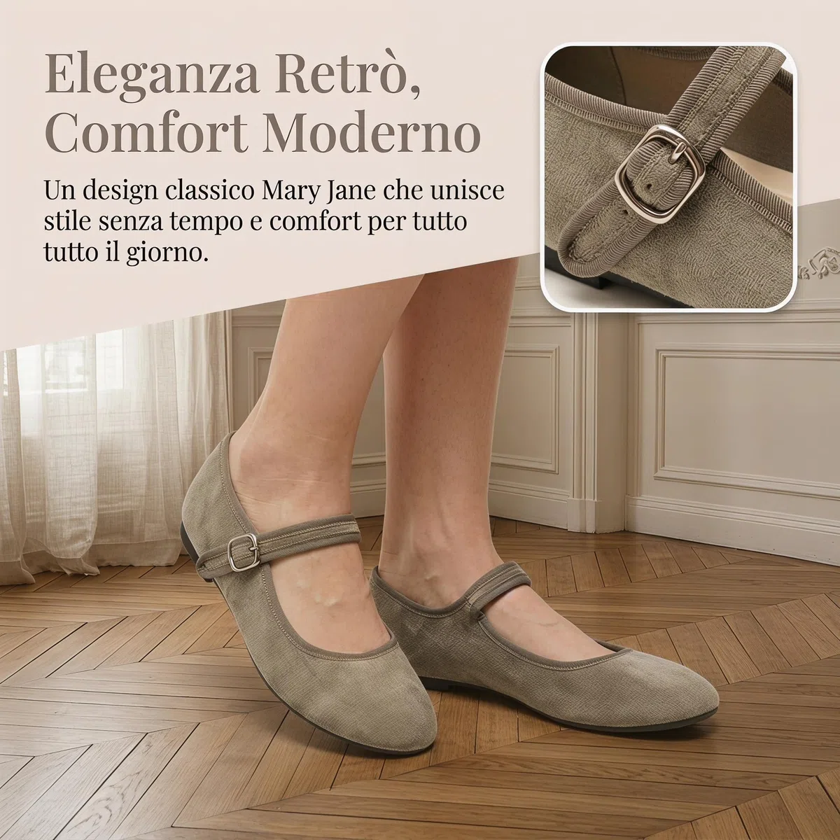GLAMORA Mary Jane - Scarpe da donna con fibbia dorata, regolabile, suola antiscivolo piatta, tipo ballerine