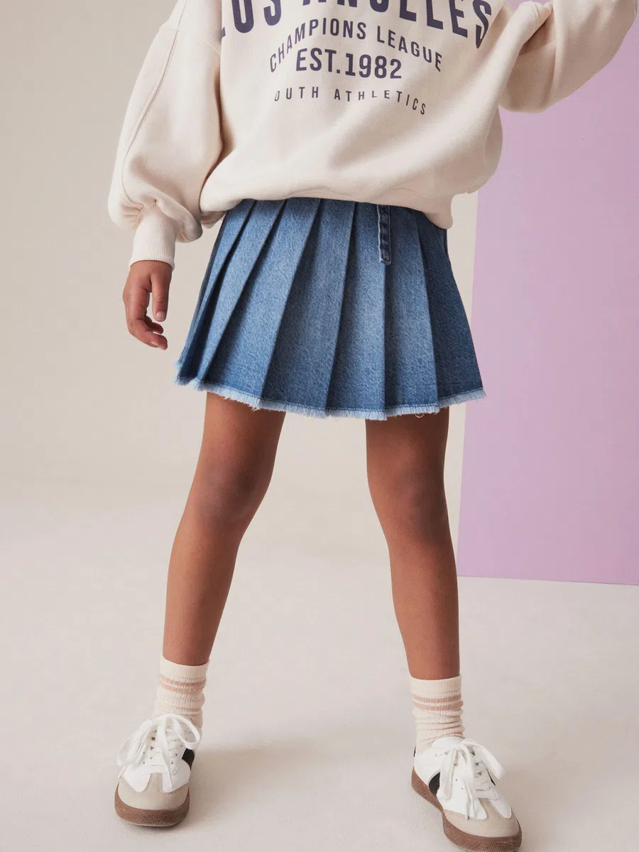 NEXT Ragazza Gonna in Denim a Pieghe