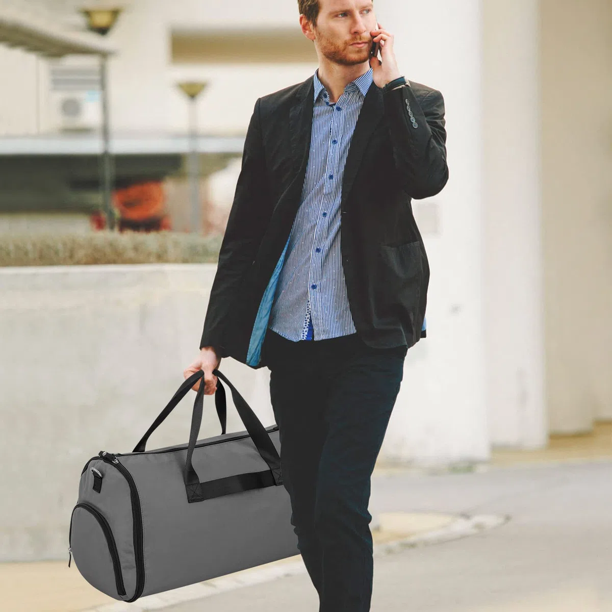 GIANTEX Borsa da trasporto 2-In-1 convertibile con tasca per scarpe, borsa da viaggio per viaggi d’affari/fine settimana/palestra 50L per uomini donne (Grigio Scuro)