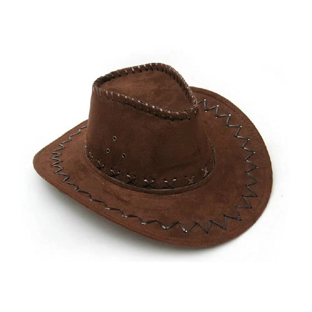 Cappello da Cowboy in Pelle A Tesa Larga, Western da Cowgirl per Bambini e Adulti, per Cosplay All'aperto (Marrone Scuro)