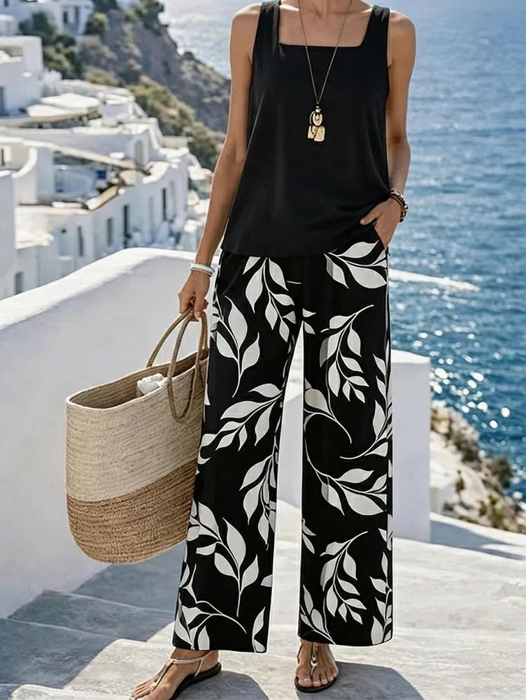 shownicer Completo Donna Elegante Tuta Estivo 2 Pezzi Set Casual Completi Tute Senza Maniche Top E Pantaloni Curvy Completo Due Pezzi Set