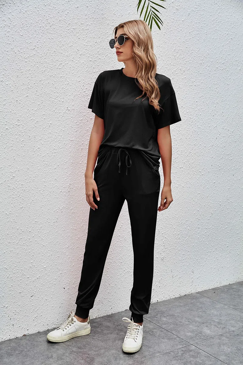Completo Sportivo Donna Tute da Ginnastica da Donna Estiva Cotone 2 Pezzi Homewear Manica Corta T Shirt+ Pantaloni Tute Sportiva Casa Pigiama Set