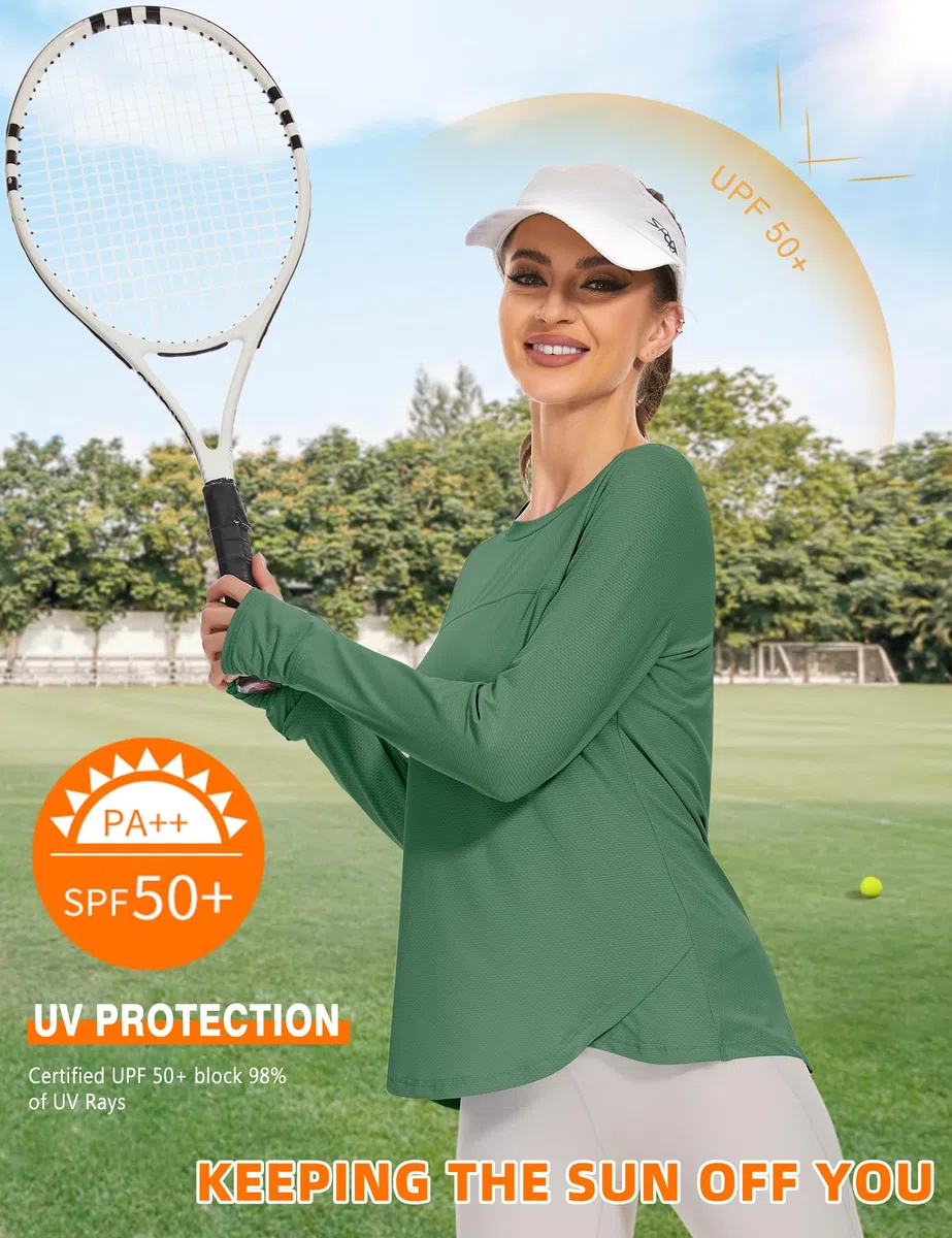 IECCP Camicetta Sportiva da Donna, a Maniche Lunghe, UPF 50+, Protezione dai Raggi UV, Maglietta a Maniche Lunghe, vestibilità Sottile, con Foro per Il Pollice, rashguards