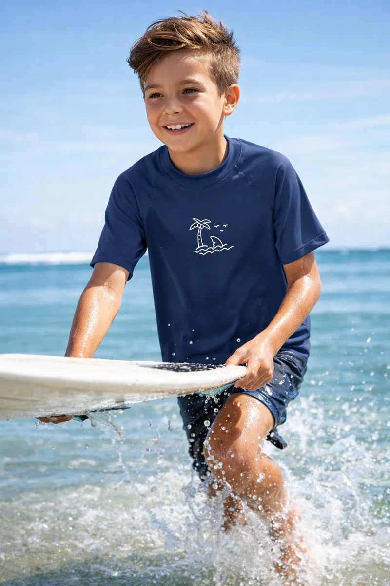 Rashguard 104-164 - Maglietta da bagno a maniche corte con scollo rotondo, da ragazzo