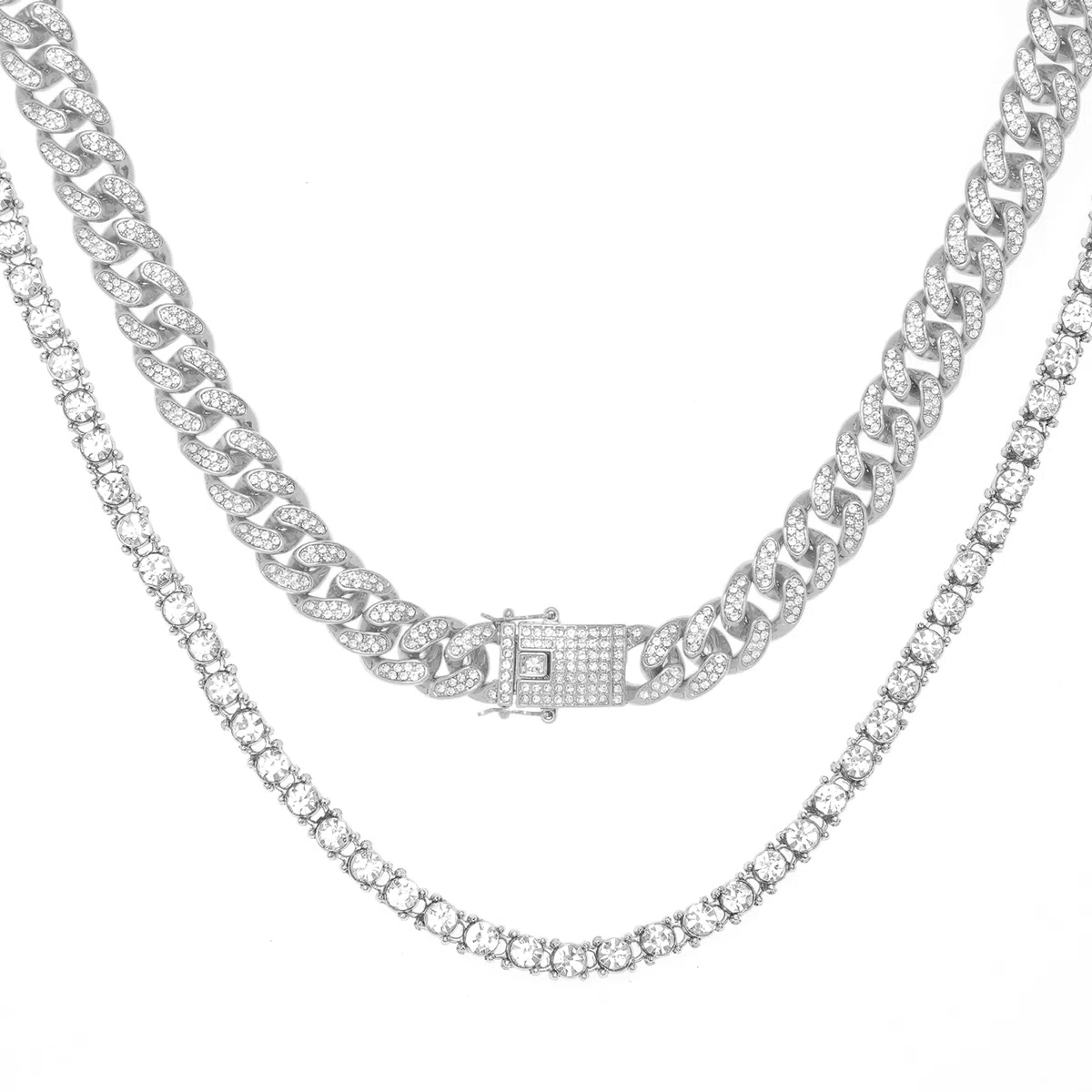 HALUKAKAH Catena Oro Iced out per Uomo Oro Reale 18 carati/Platino Oro Bianco Placcato Set di Braccialetto con Collana Girocollo, Set Completo di Griffe Taglio a Diamante Cz, Regalo per Lui