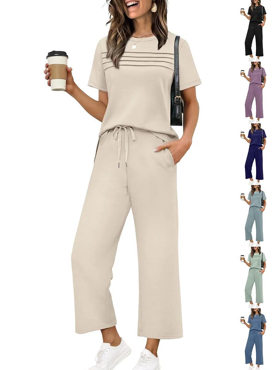 shownicer Completo Donna Pantaloni Tuta Estivo 2 Pezzi Set Maniche Corte Top E Pantaloni Curvy Completo Due Pezzi Completi Tute da Jogging Casual Outfit