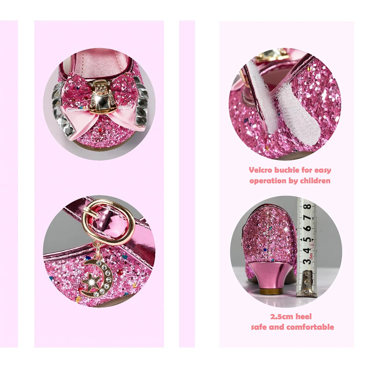Scarpe Principessa Bambina Bimba, Scarpe Glitterate con Tacchi per Ragazza, Scarpe Cosplay con Paillettes Eleganti per Cerimonia Festa