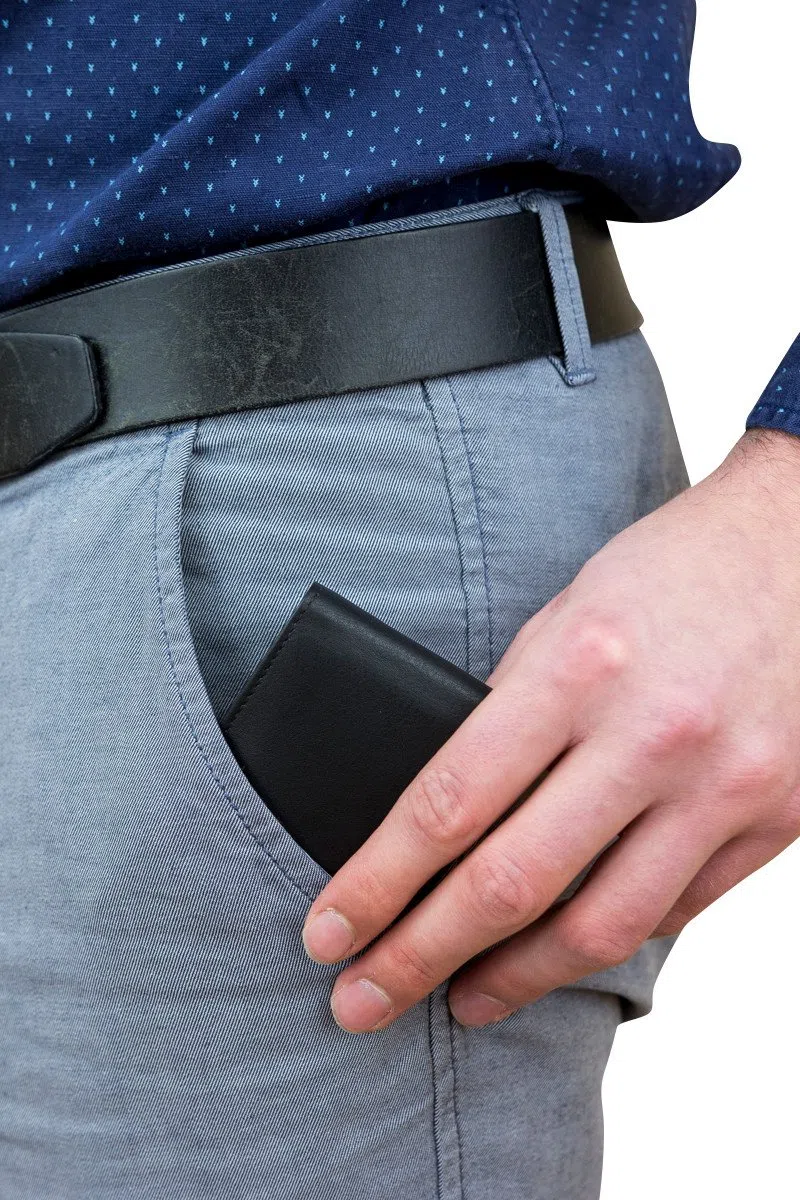 LEAS Portafoglio piccolo con RFID protezione e anti RFID/NFC Tecnologia Blocco, Vera Pelle, nero