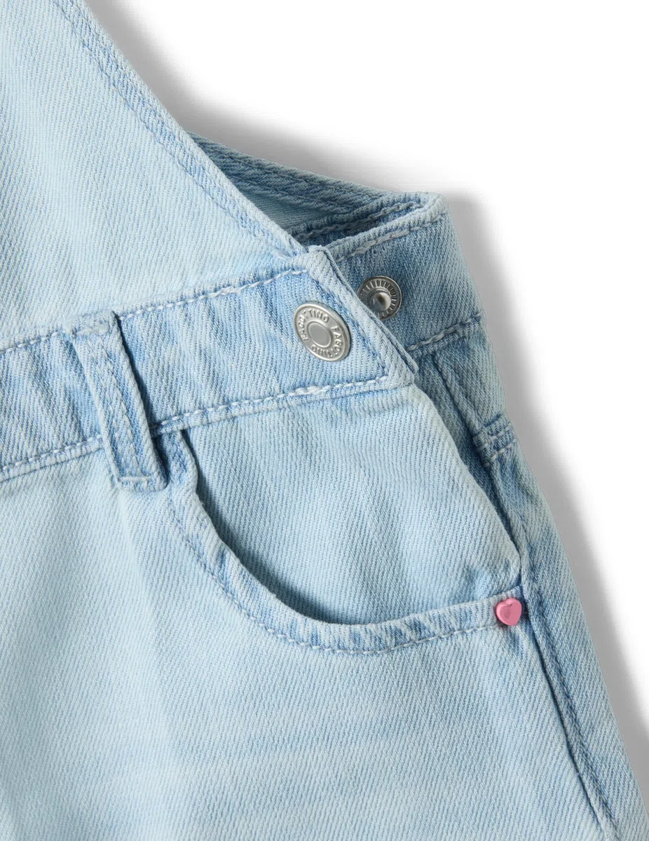 OVS Kids Salopette Corta in Misto Cotone Denim Azzurra da Bimba Regular Fit