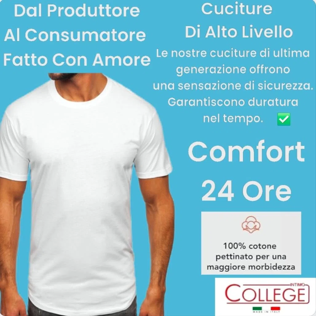 Intimo College 5/10 Maglietta Intima Uomo in Puro 100% Cotone Pettinato Made in Italy di qualità Traspiranti Scollo a v e Girocollo