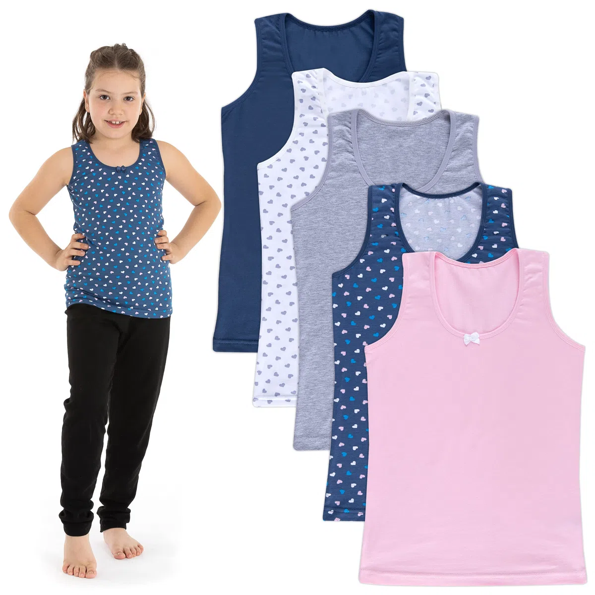LOREZA ® 5 Cannottiera da Bambina in Cotone Canotta Intima Vari Disegni Intimo 2-15 Anni