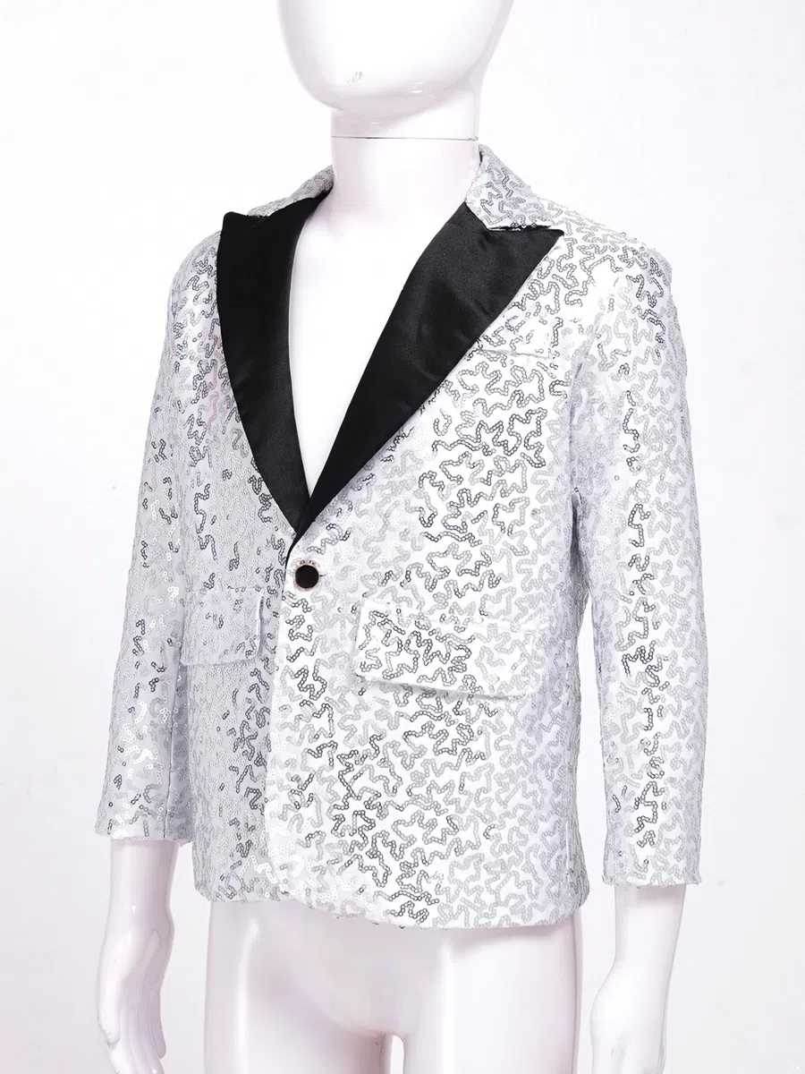 Giacca Da Smoking Per Ragazzi Lucida Festiva Con Paillettes E Colletto Revers Abbigliamento Per Matrimonio Festa Halloween Compleanno