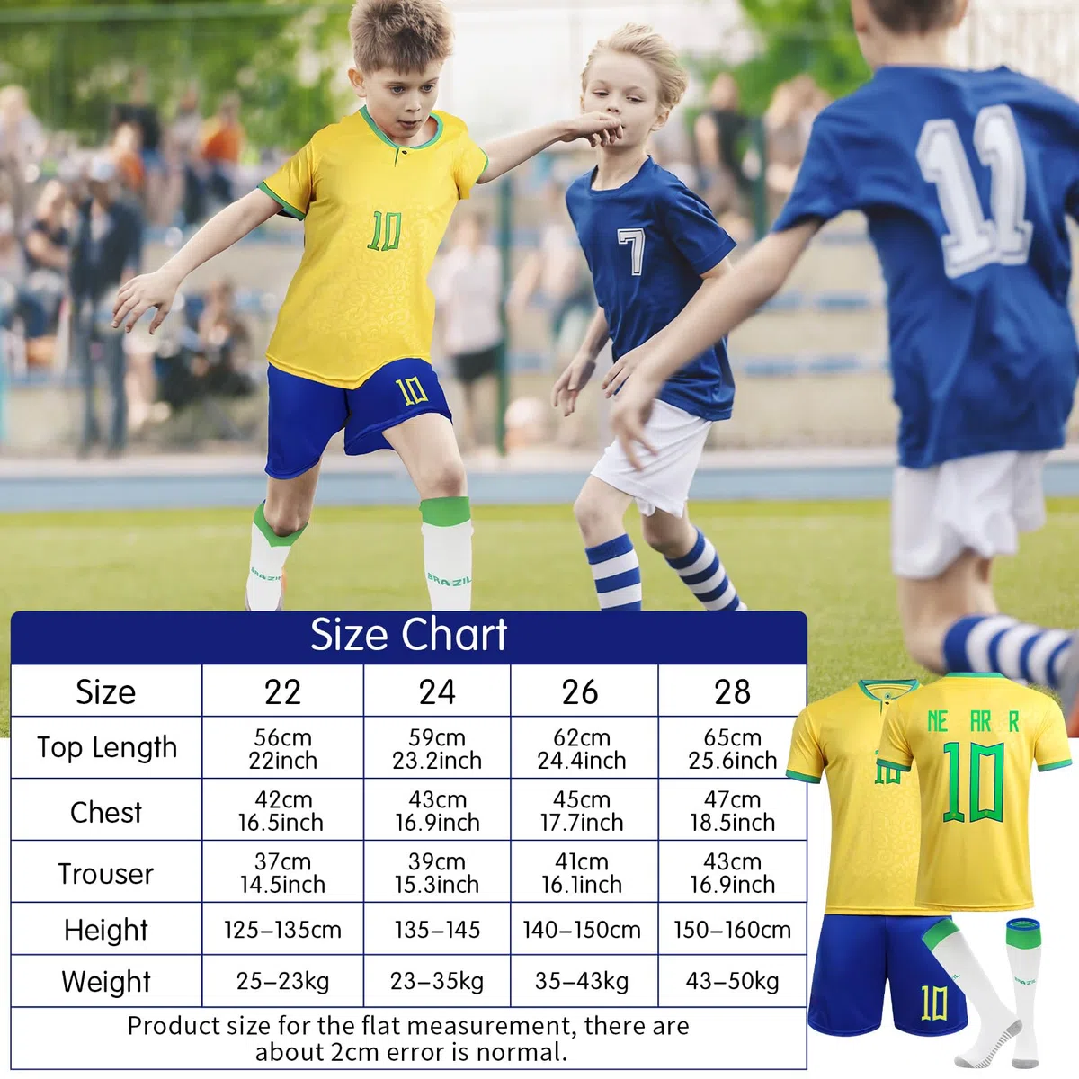 Maglie da Calcio per Bambini, N. 7/N. 10 Pantaloncini Ragazzi Abbigliamento T-Shirt Maglietta Calze Parastinchi Portachiavi Tatuaggi Temporanei Accessori Maglia da Calcio Esterni Sportiva Regali