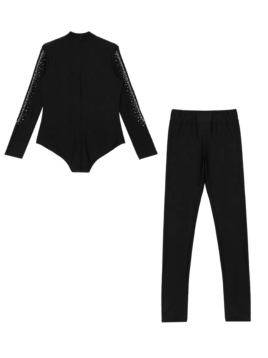ranrann Camicia da Ballo Ragazzo Body Danza Classica con Strass e Leggings Completo da Ballo Latino Tuta da Ginnastica Leotard Pattinaggio Artistico Dancewear
