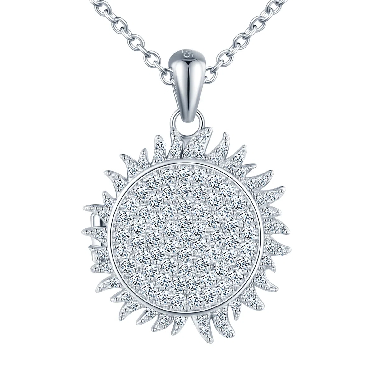Collana Foto Personalizzata in Argento 925 Medaglione Solare per Donna, Ciondolo a forma di Sole Portafoto con Zirconi, Regalo Gioielli per Fidanzata Madre Figlia