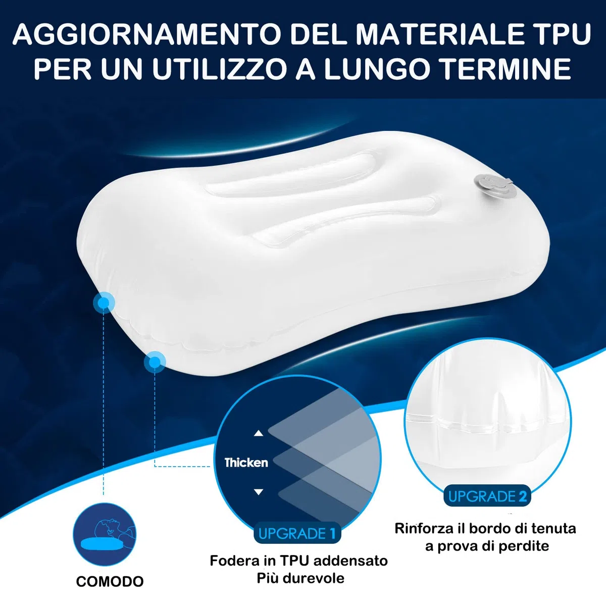 HIKENTURE Cuscino gonfiabile da campeggio, da viaggio, con federa rimovibile, comodo cuscino cervicale per viaggio/esterno, cuscino da viaggio, cuscino gonfiabile da viaggio, cuscino imbottito