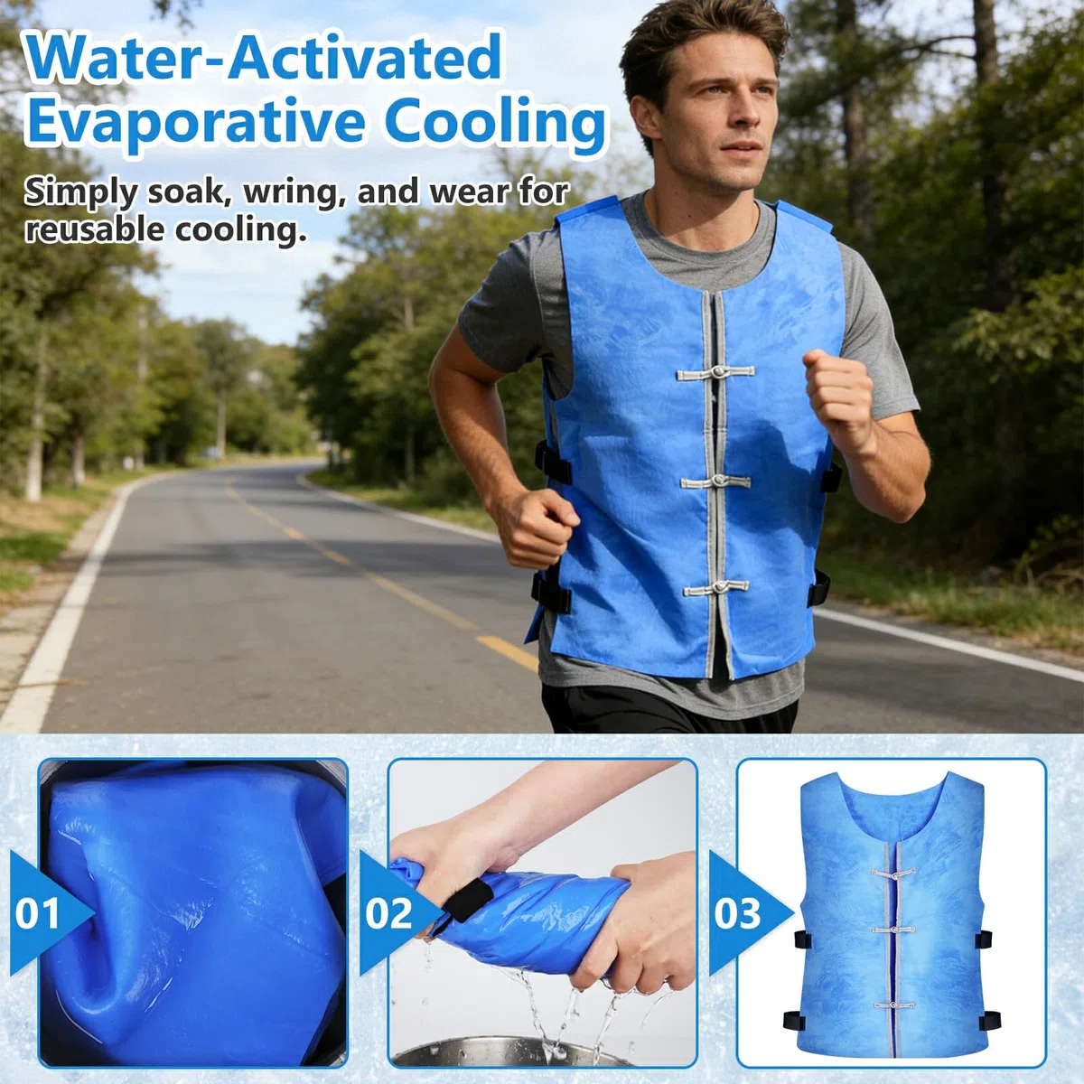 Gilet di raffreddamento evaporativo per uomini e donne, gilet di raffreddamento attivato dall'acqua per la stagione calda