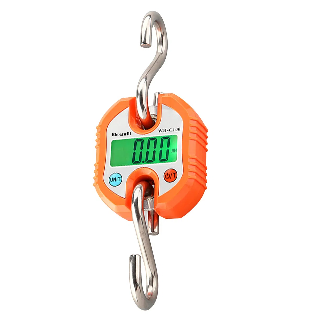 Rhorawill Digitale Bilancia a Gancio Bilancia Valigia 150KG Bilancia Pesa Valigie con Gancio Bilancia Portatile a Sospensione con Display LCD per Viaggio, Pesca, Caccia All'aperto (Arancione)