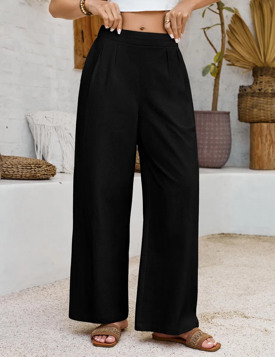 Pantaloni Donna Estivi Cotone Pantaloni Larghi Leggeri Pantalone Elastico Vita Pantaloni Eleganti Casual da Spiaggia Comodi Tinta Unita con Tasche