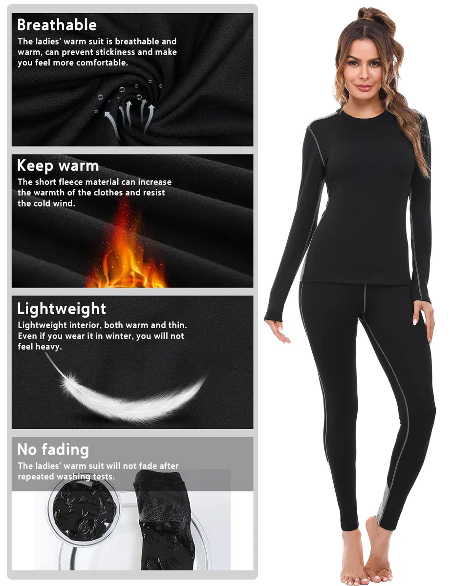Terecey Intimo Termico Donna Sci,Completo Termico Donna Invernale,Biancheria Termica Donna Traspirante,Due Pezzi Tuta Termica Donna Sportiva in Felpata,Maglia Termica Donna+Leggings Termici -