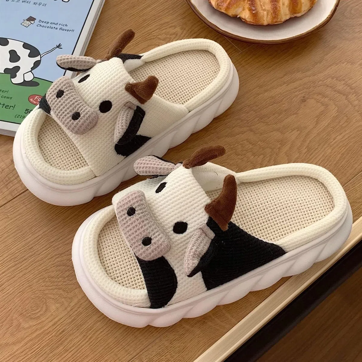 Pantofole Donna Uomo Invernali Ciabatte di Mucca Caldo with Memory Foam Cartone Animato Sliders Morbido Peluche Interno Esterno Slippers