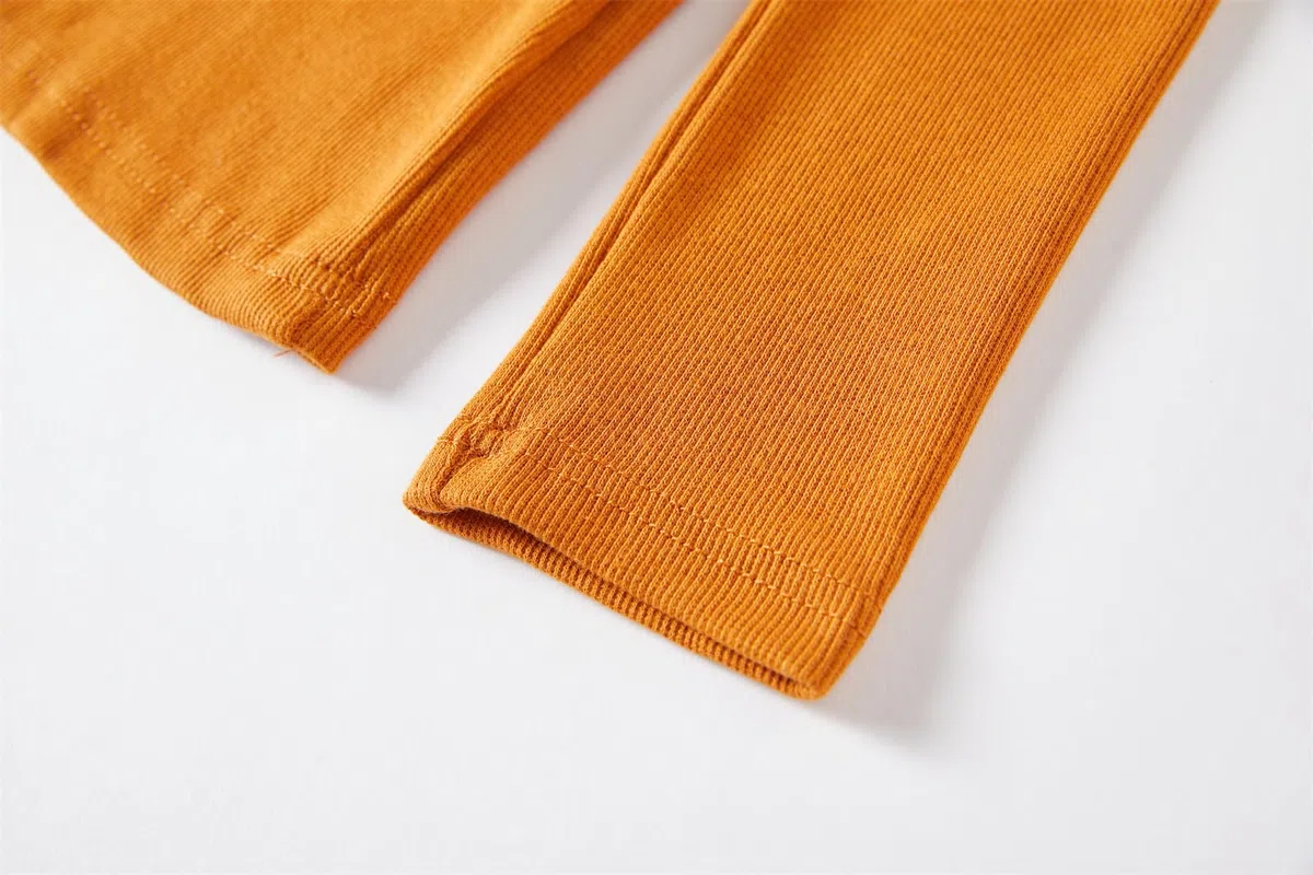 Maglietta a maniche lunghe da ragazza, in cotone a costine, elasticizzata, basic, calda, girocollo
