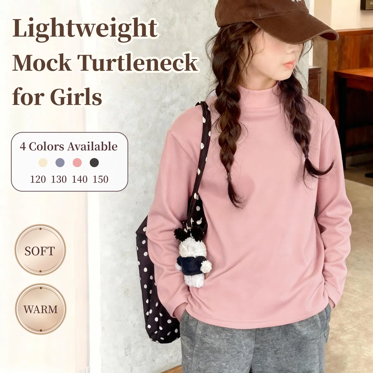 Rolanko Maglietta a Maniche Lunghe per Ragazze, Termiche Basiche Maglie in Pile Canottiera a Collo Alto per Bambini 2 Confezioni