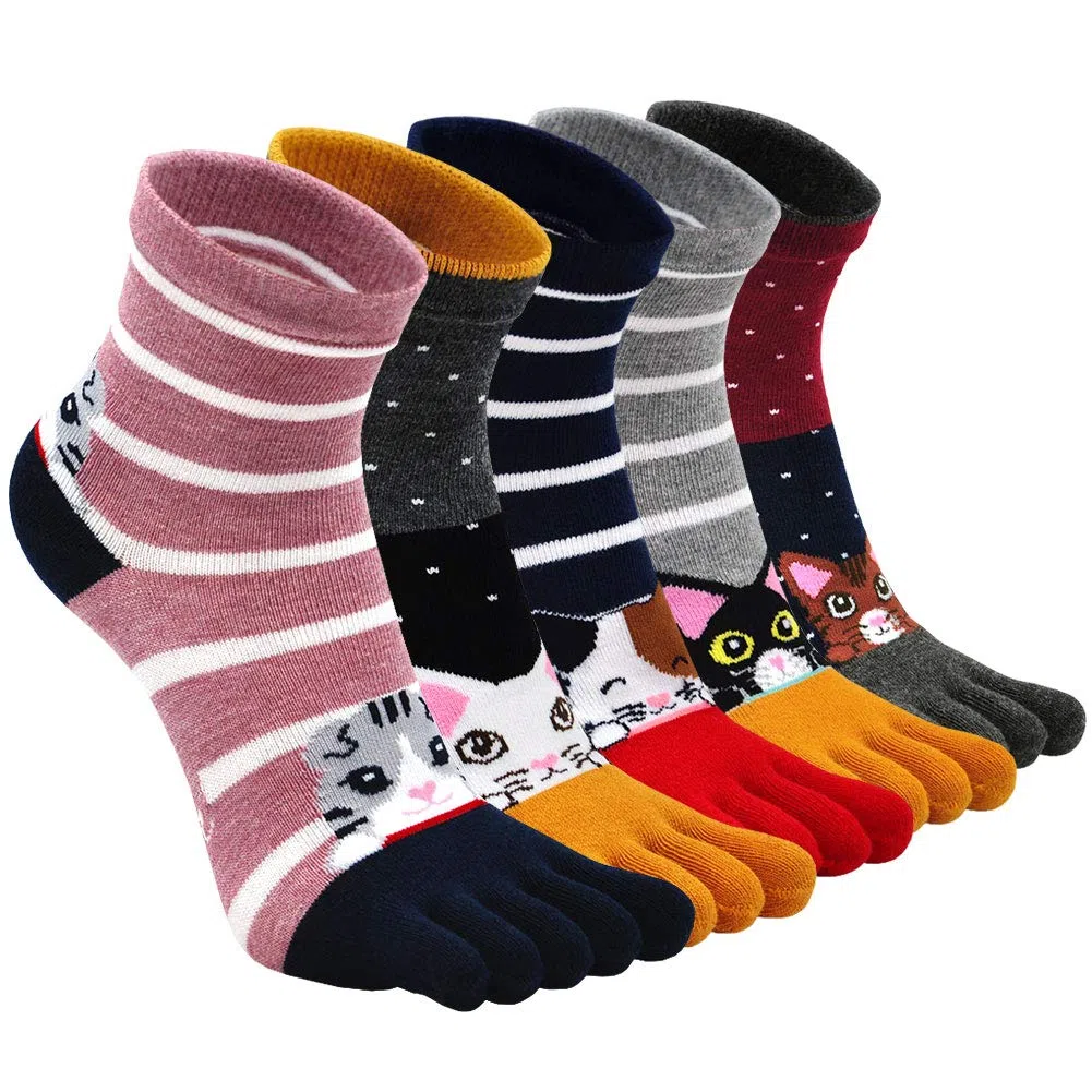 ZAKASA Calzini Con Dita Separate Donna: Cotone Calze con Cinque Dita Piedi Donna EU 35-42 Gatta 5 Paia