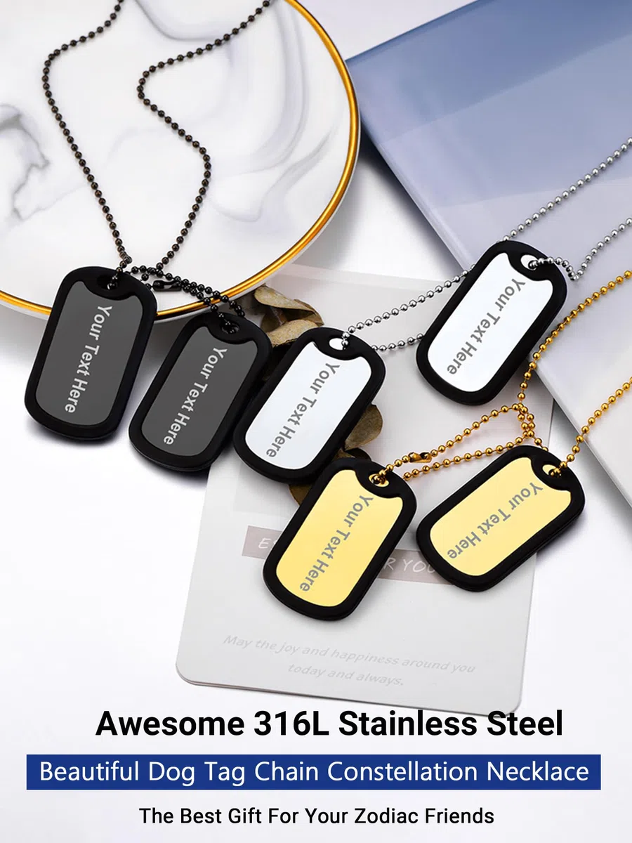PROSTEEL Collana Uomo, Collana Militare Personalizzata, Piastrine Dog Tag, Incisione Laser, Catena Palla 55+5 CM, Ciondolo Targhetta dell'Esercito, Militare ID Targhetta(con Confezione)