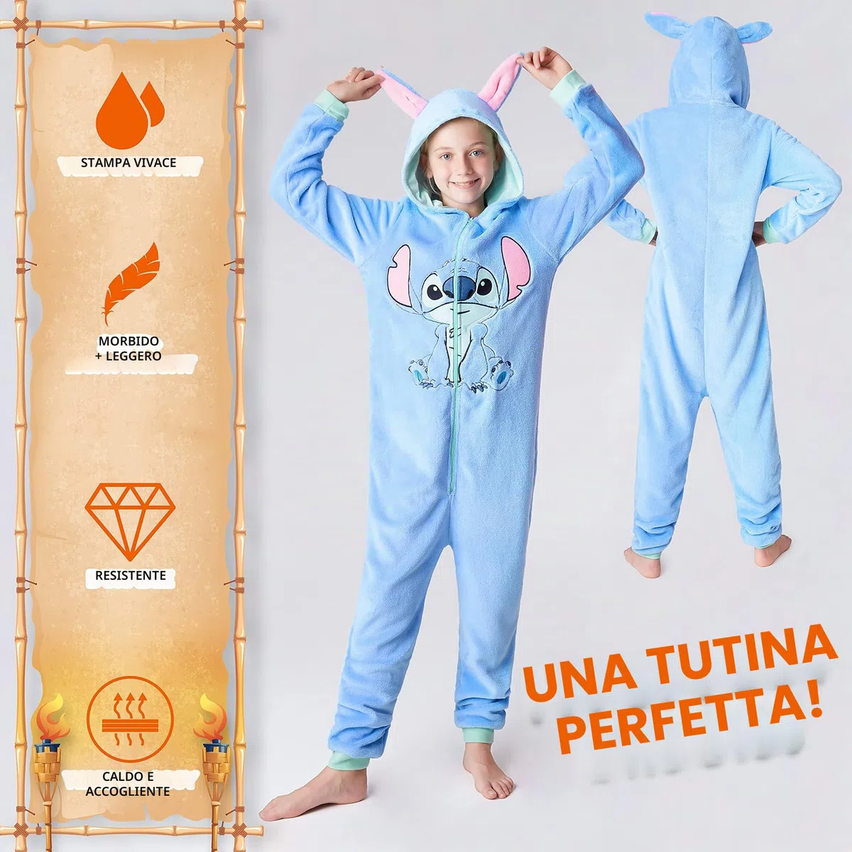 Disney Pigiama Intero Pile Bambina - Pigiama Stitch Angel Minnie Malefica 2-15 Anni - Gadget Stitch Idea Regalo Bambine