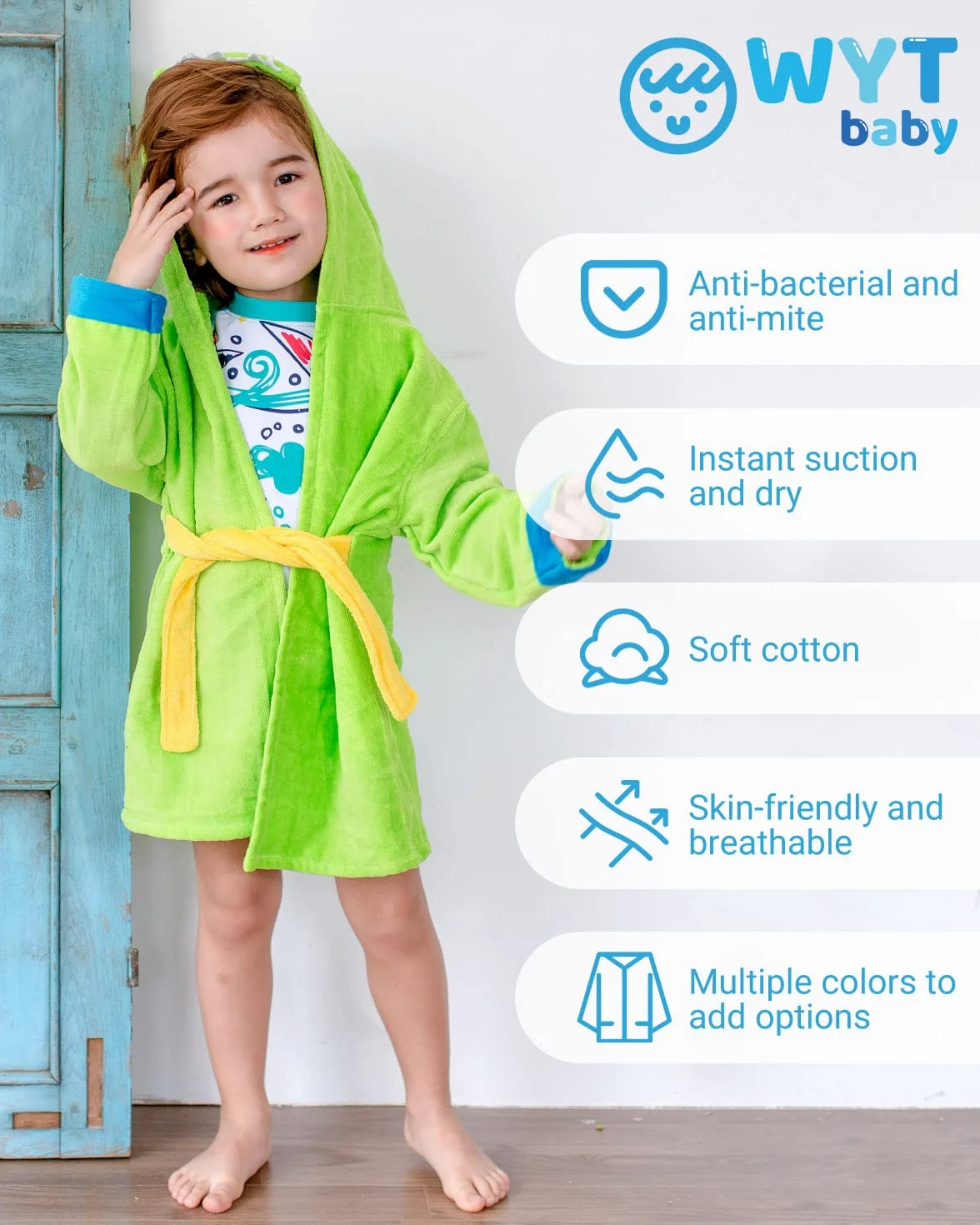 WYTbaby Accappatoio Bambini Personalizzato Con Cappuccio 100% Cotone Spugna