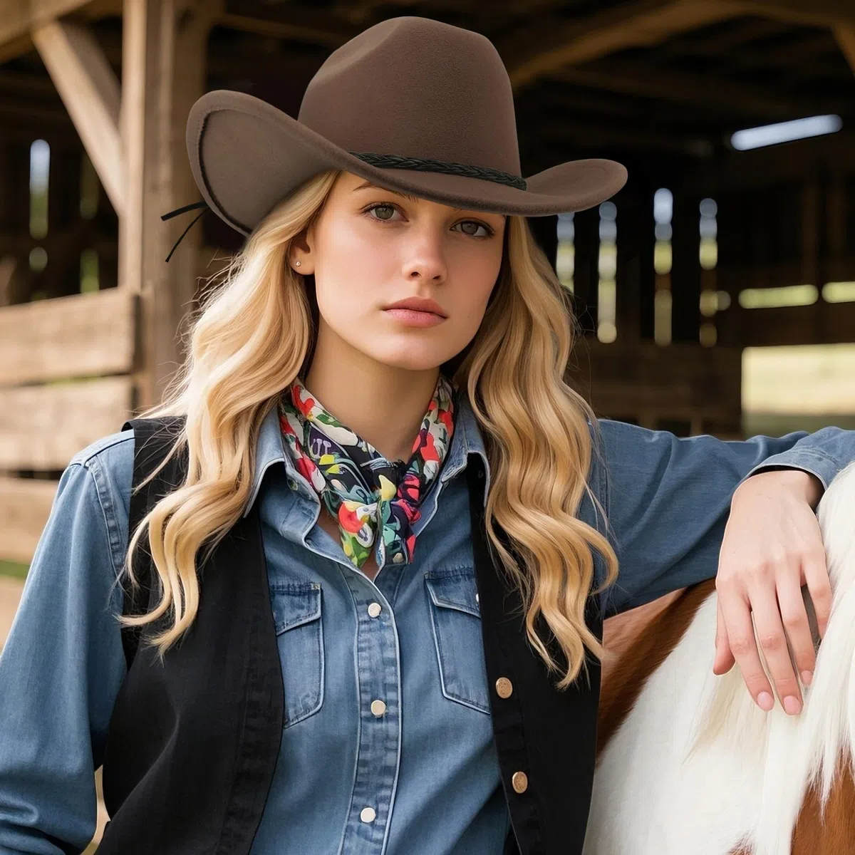 DRESHOW Cappello da Cowboy Donna Classico Cappello Western Retro a Tesa Larga con Fibbia e Cintura Cappelli Fedora in Feltro Arrotolati Unisex
