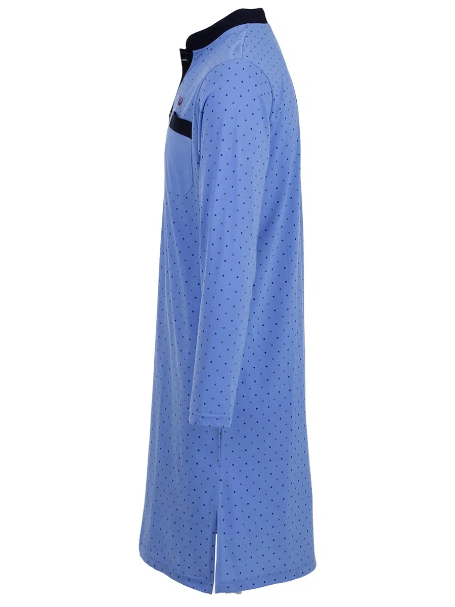 Camicia da notte da uomo a maniche lunghe con tasca sul petto e colletto rialzato
