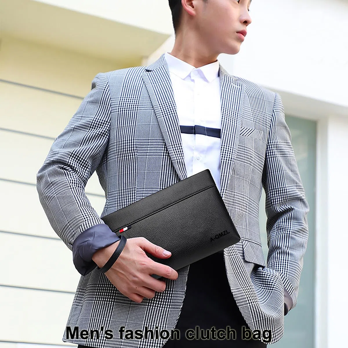 A-QMZL pochette uomo Borsello Uomo a Mano da Polso Nera Il Nuovo Borsa uomo Pelle Elegante Grande Capacità Pochette con fessura per carte per Lavoro Viaggio Casual Ufficio Borsetta (Nero1)