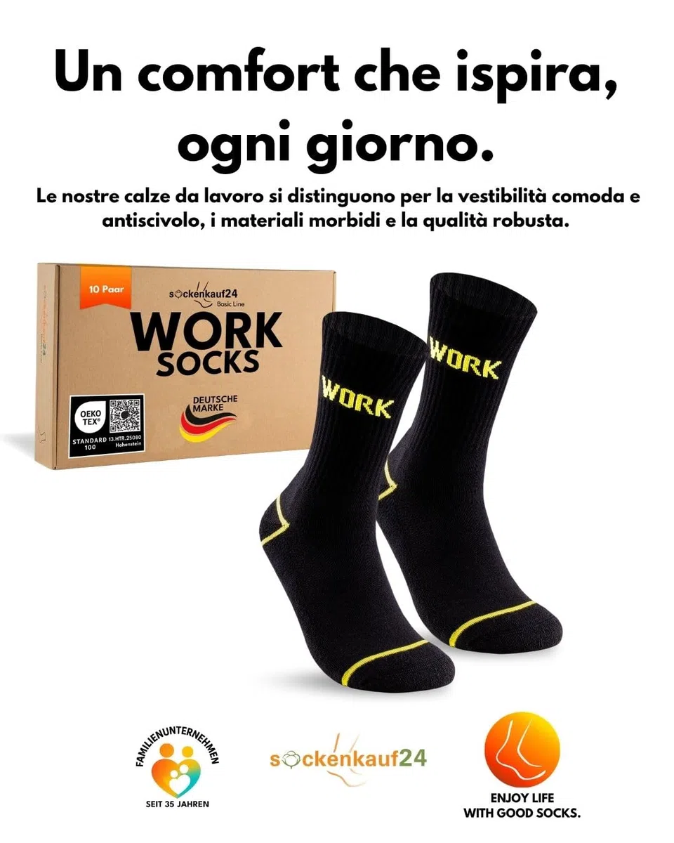 10 Paia Calze da Lavoro Uomo Cotone Rinforzate WORK Socks
