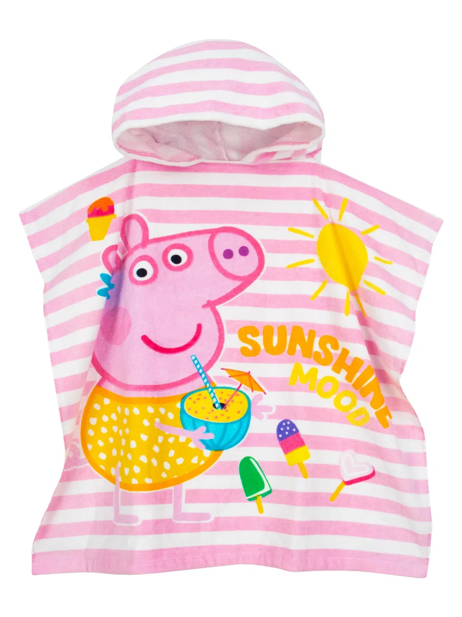 Peppa Pig Poncho Con Cappuccio Asciugamano Poncho Bambina | Asciugamano Mare Bambina | Taglia unica Rosa
