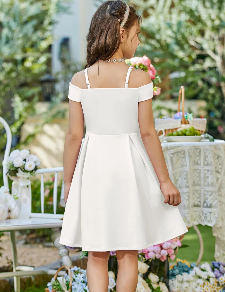 Arshiner Ragazze Abito Spalle Scoperte con Spalline Sottili Vestito Bambina Senza Maniche Abiti Estivo Elegante Casual Abito per Ragazza 5-14 Anni