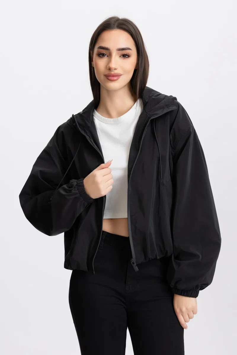 Giacca Donna Primaverile Bomber Impermeabile e Antivento, Giubbotto Corto con Cappuccio, Windbreaker Moda Casual
