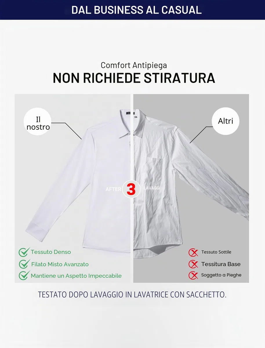 Enlision Camicia Uomo Manica Lunga No Stiro Elasticizzata Elegante Camicia che non si Stropiccia Uomo con Bottoni Antigrinza Taglio Regolare Formale da Ufficio con Tasca