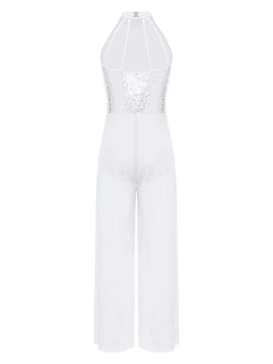 CHICTRY Abito da Pattinaggio Artistico Donna Paillettes Body Danza Classica con Gonna Lunga Body da Balletto Senza Manica Vestito da Ballo Latino Dancewear