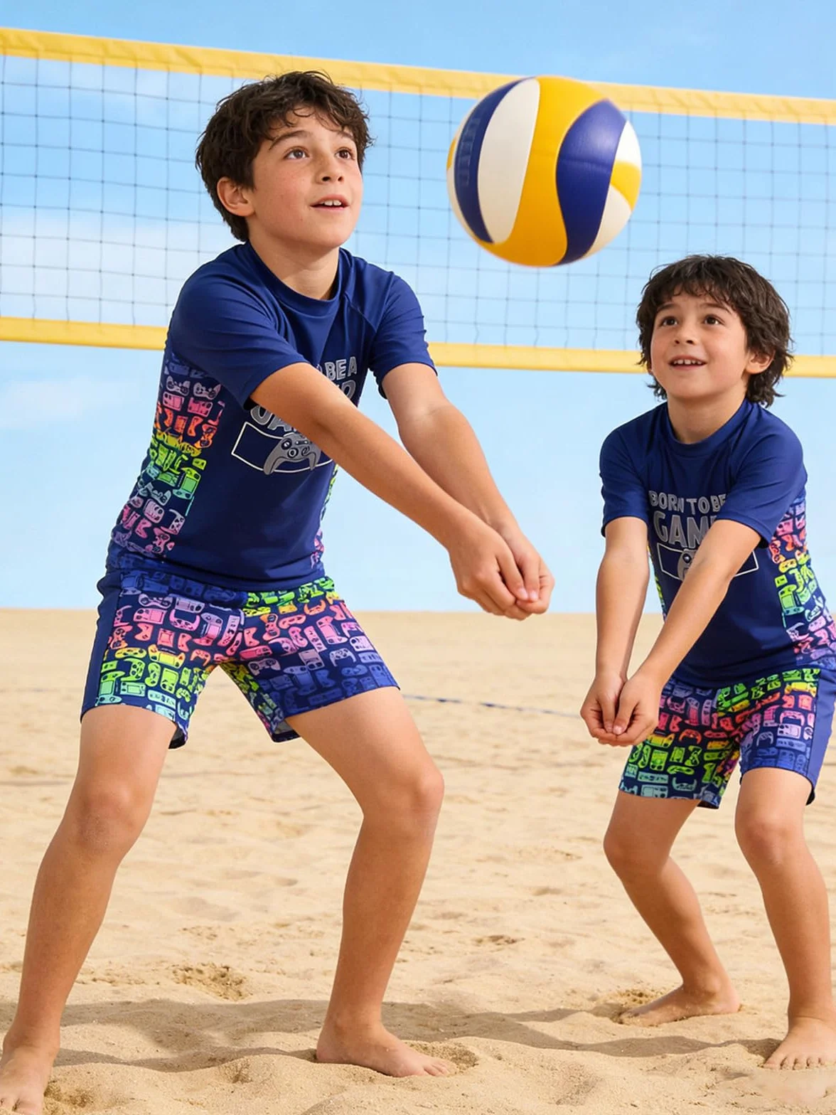 JiAmy Costume da bagno da gioco per ragazzi, set da 2 pezzi, con maglietta a maniche corte e costume da bagno con pantaloncini da bagno ad asciugatura rapida, protezione dai raggi UV, per bambini dai