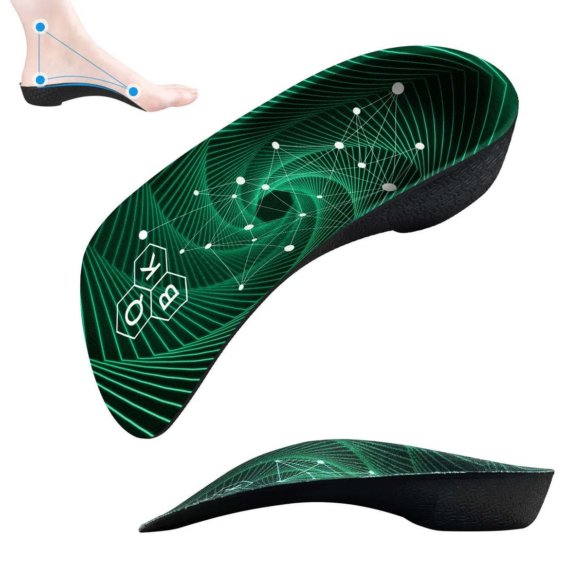 QBK Solette Scarpe Antinfortunistiche 3/4 Arco Alto Supporto Solette Ortopediche per Fascite Plantare Solette Anti Fascite Plantare per Piede Piatto Arco Alto e Sollievo Dolore, L