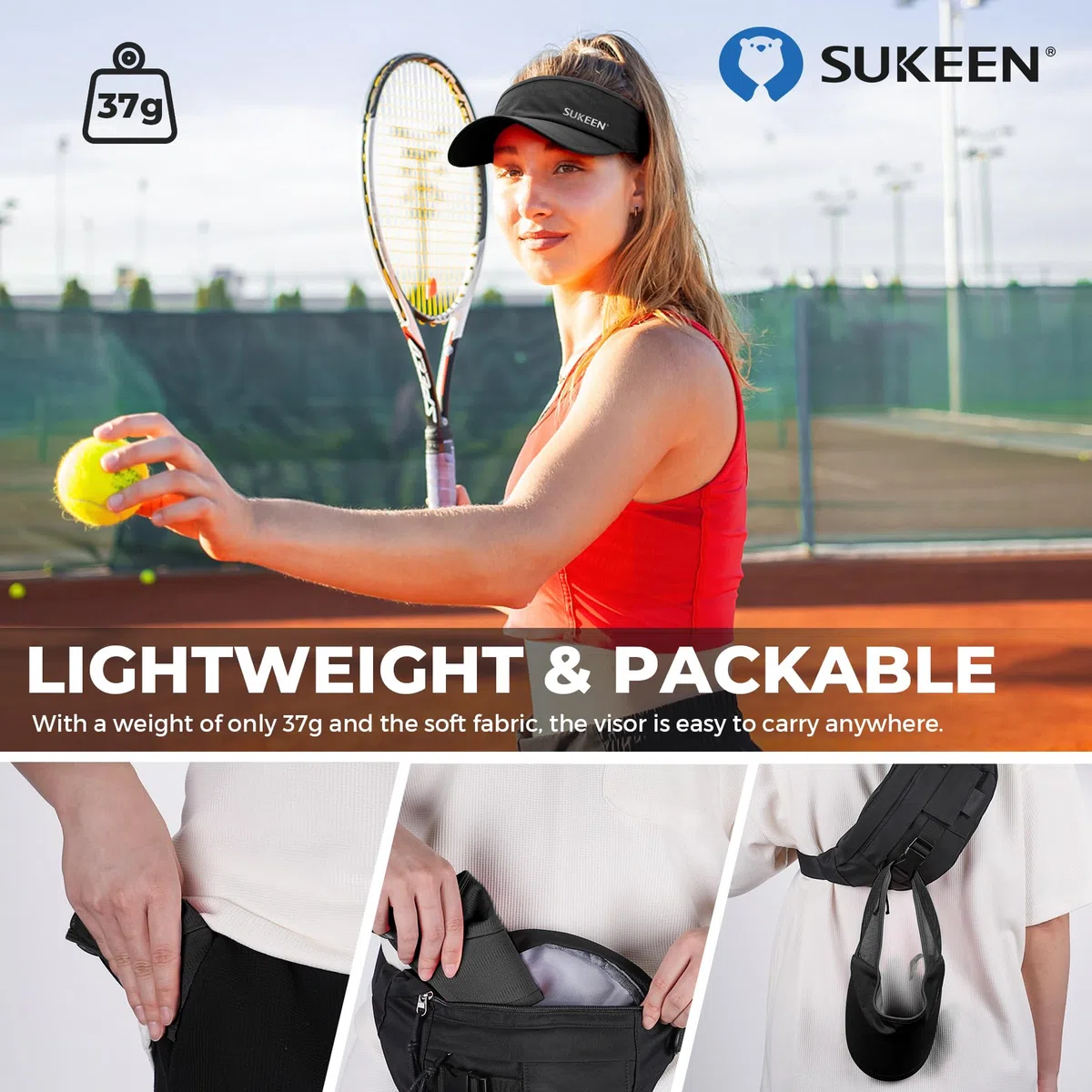 Sukeen Visiera parasole sportiva da uomo e donna, leggera, pieghevole, rinfrescante, elastica, per corsa, tennis, golf