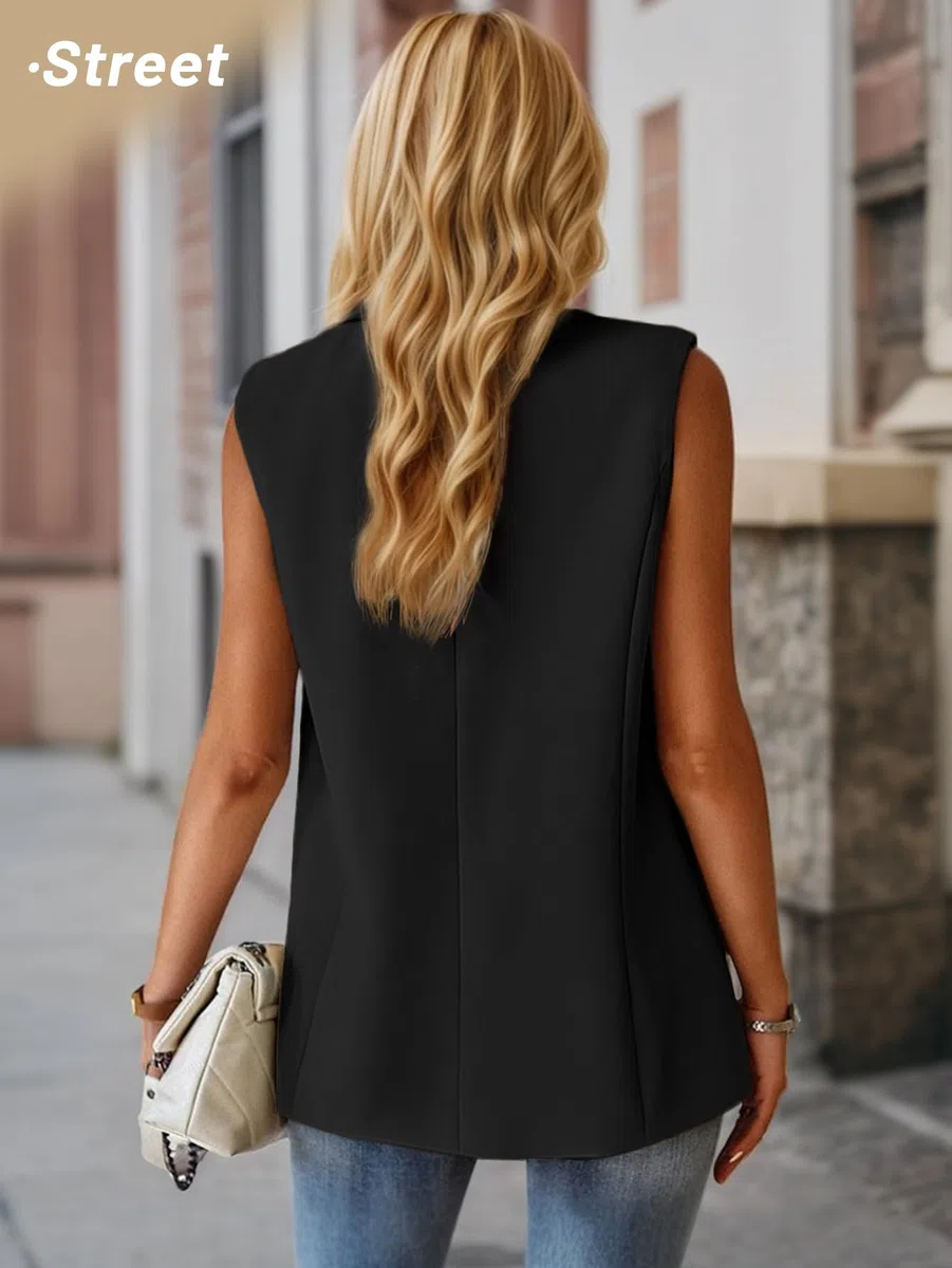 Gilet senza Maniche Estivo da Donna Top Leggero Completamente Foderato Moda Casual Lavoro Ufficio Blazer con Tasche