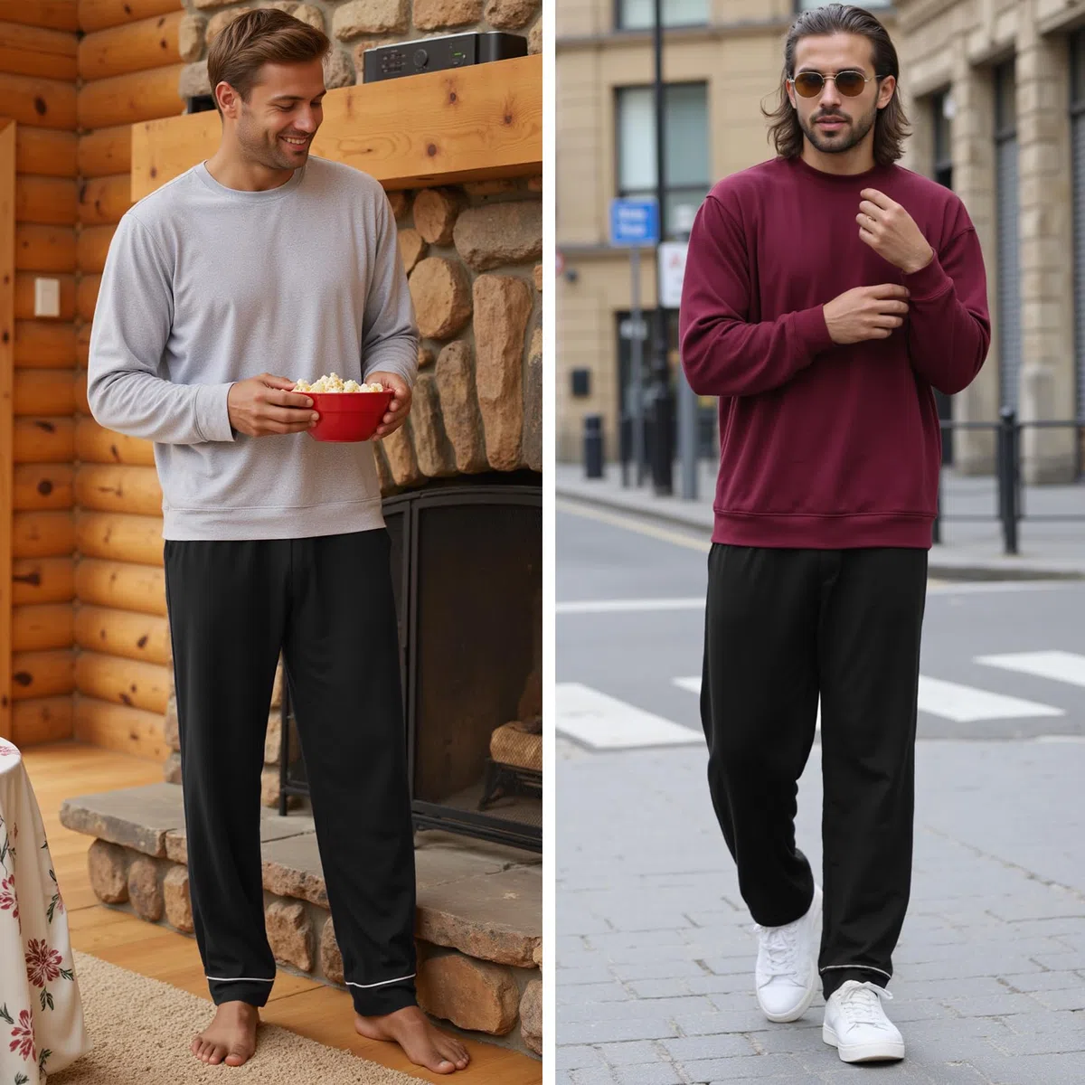 Pantaloni Pigiama Uomo Cotone Leggero Pantalone Pigiama Comodo Pantaloni da Casa con Tasche Pantalone Pigiami Lungo Casual Leggero S-3XL