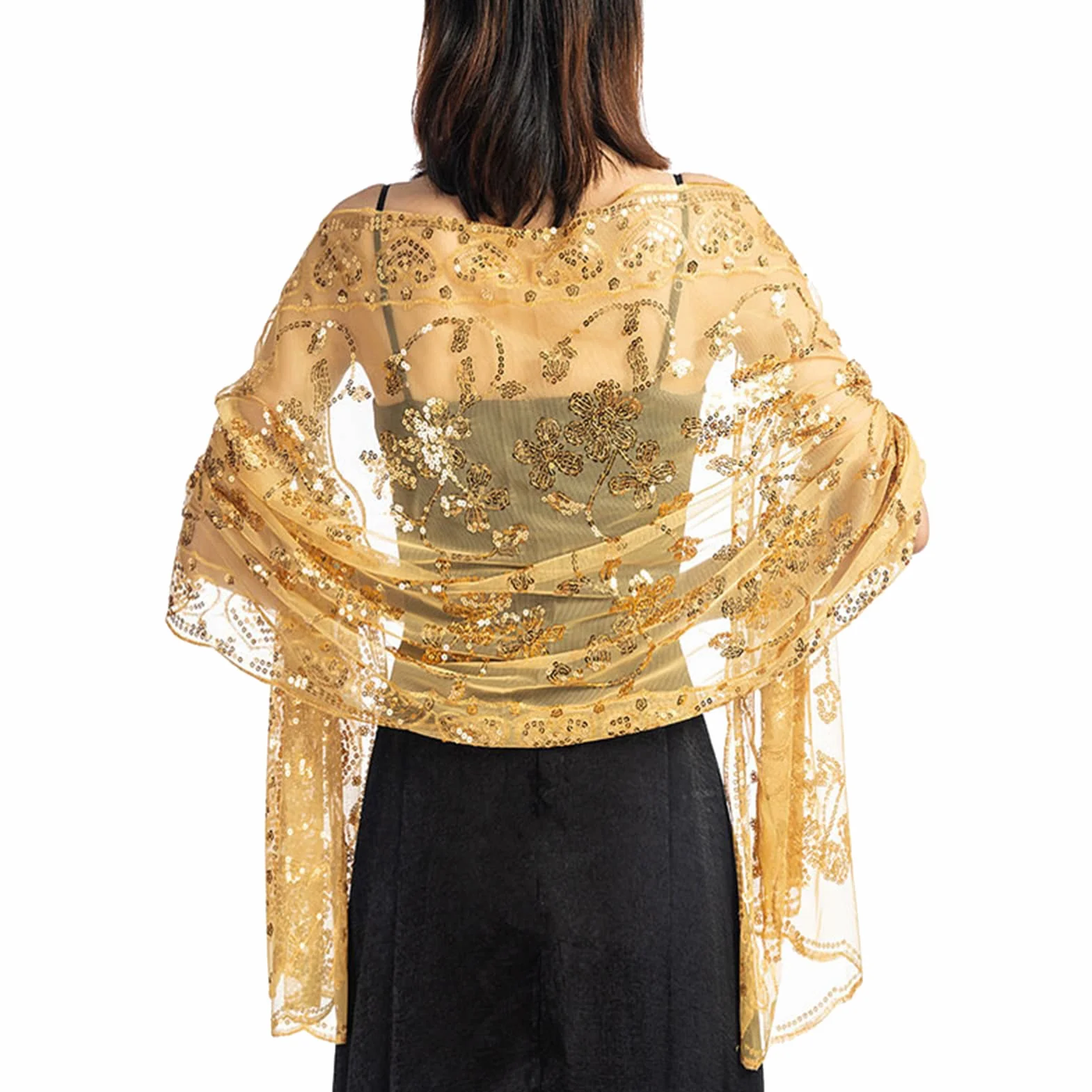 GIBZ Scialle da Donna Ricamato con Glitter Sottili Stole Floreali Vintage con Paillettes per Abiti da Sera da Sposa