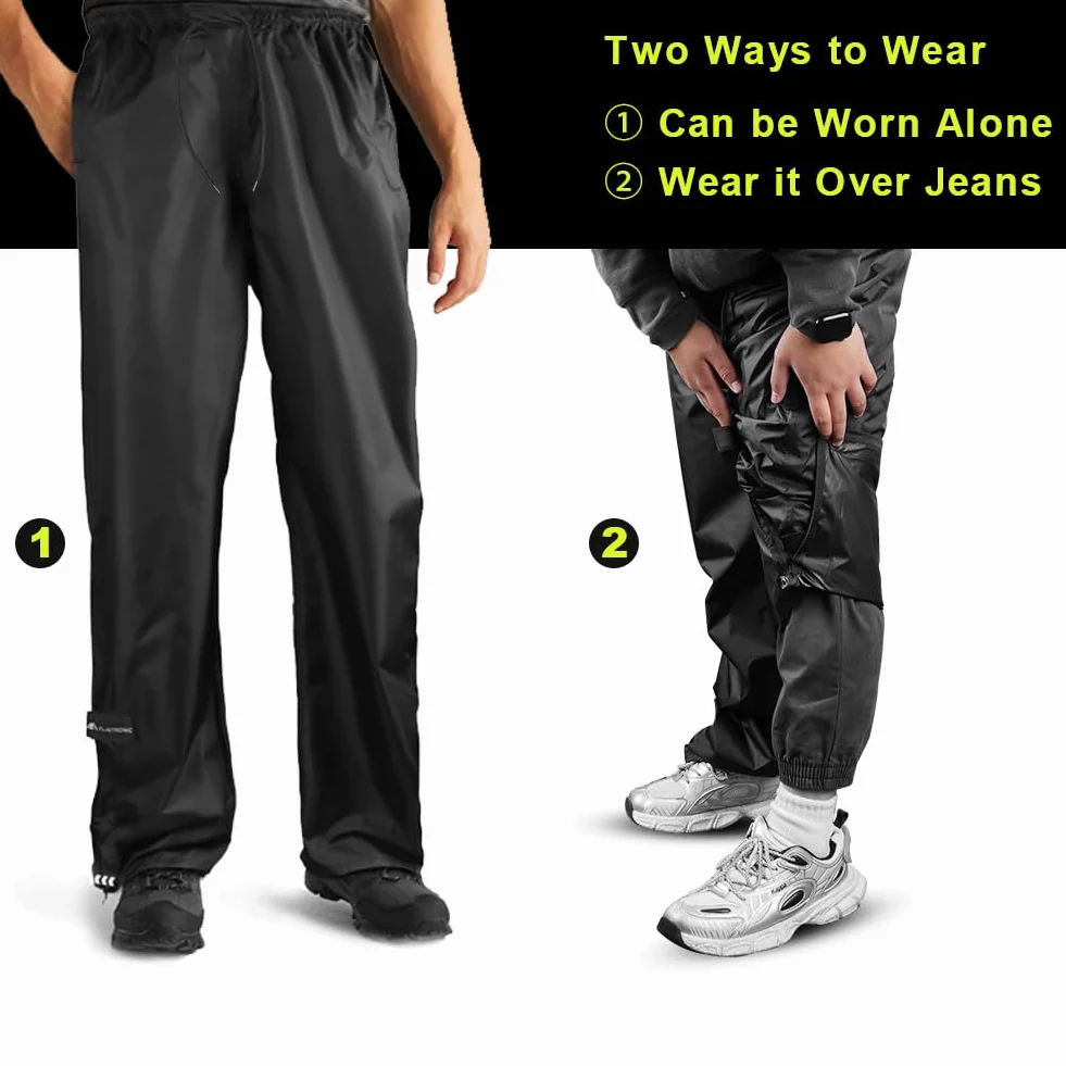 flintronic Pantaloni da Pioggia Uomo, Pantaloni Antipioggia Impermeabili, Sovrapantaloni Antipioggia Leggeri e Traspiranti con Tasche con Zip, Adatti per l'escursionismo e Il Ciclismo